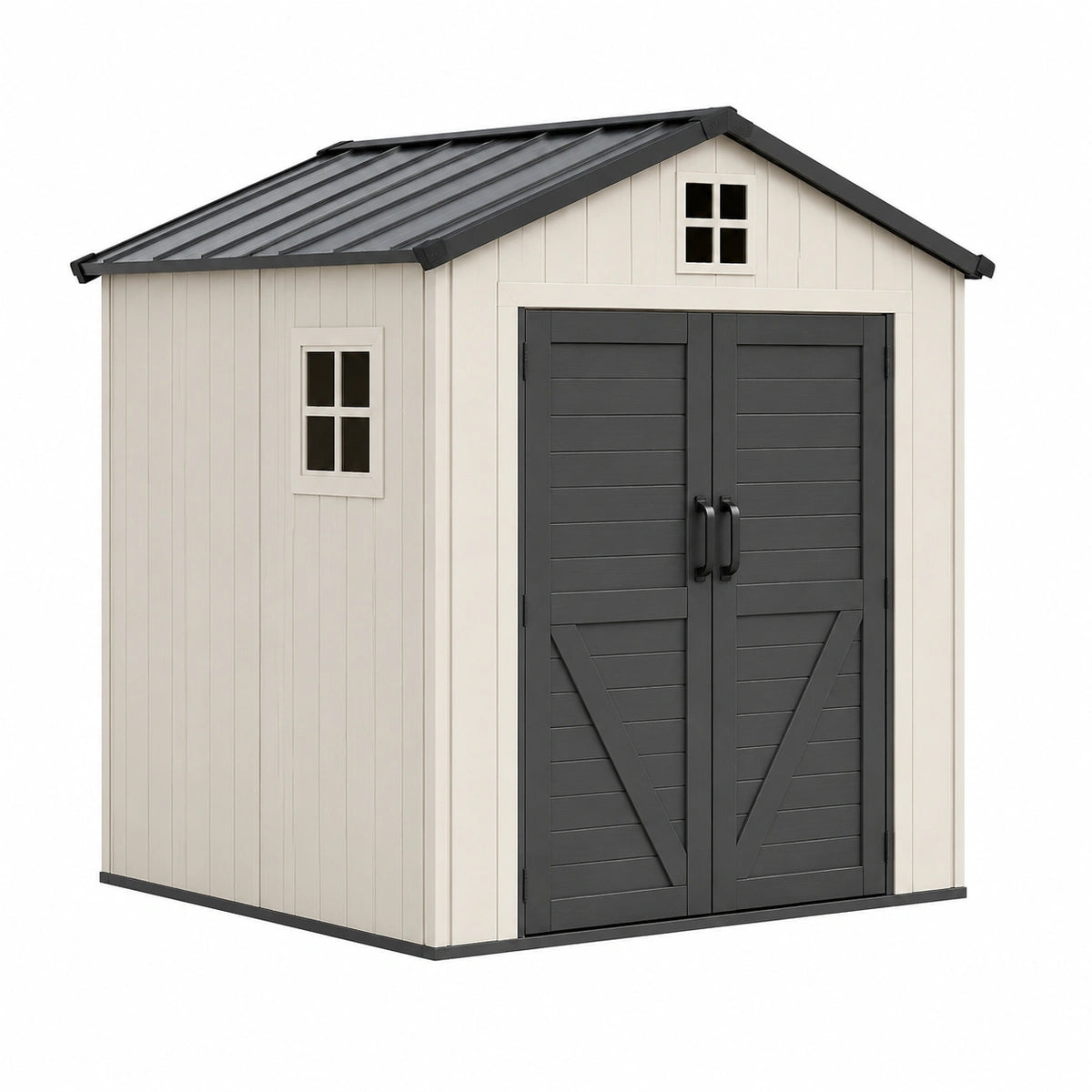 Abri de jardin 185 x 152 x 226 cm en résine beige anthracite - rangement extérieur à double porte