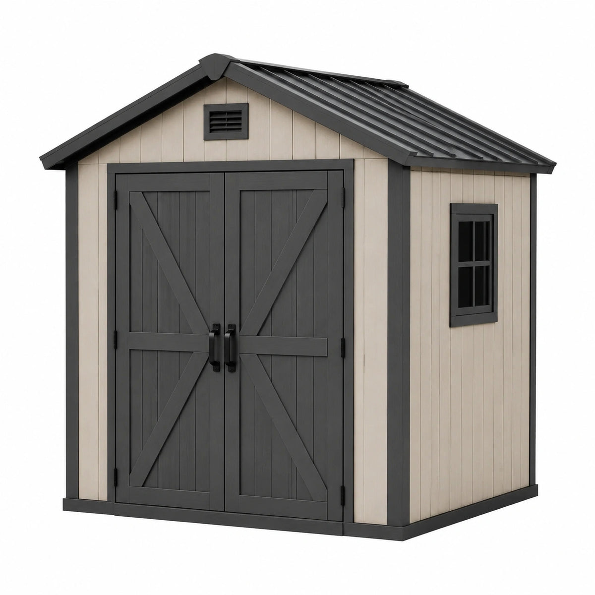 Abri de jardin 180 x 120 x 205 cm en résine beige et noir avec double porte