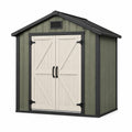 Abri de jardin 191 x 111 x 198 cm en résine vert beige avec double porte ventilé