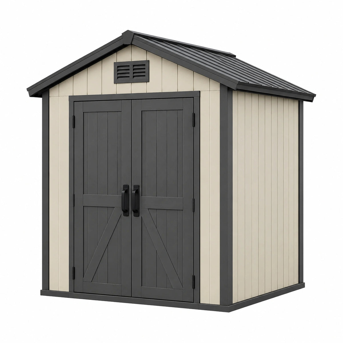 Abri de jardin 180 x 120 x 200 cm en résine beige et anthracite avec double porte ventilée