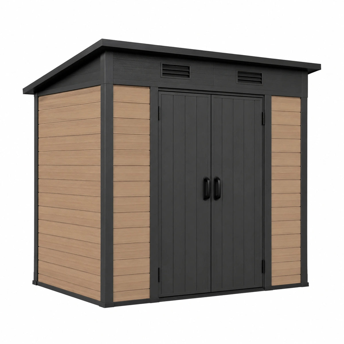 Abri de jardin 180 x 120 x 200 cm en composite beige et noir avec portes doubles ventilées