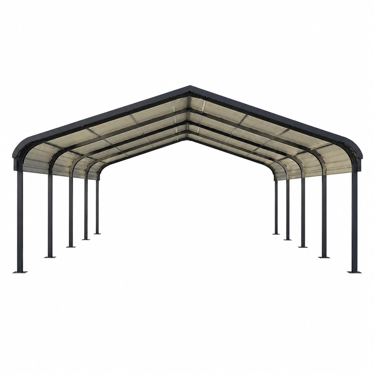 Carport 300 x 600 cm en acier noir avec toiture cintrée pour extérieur