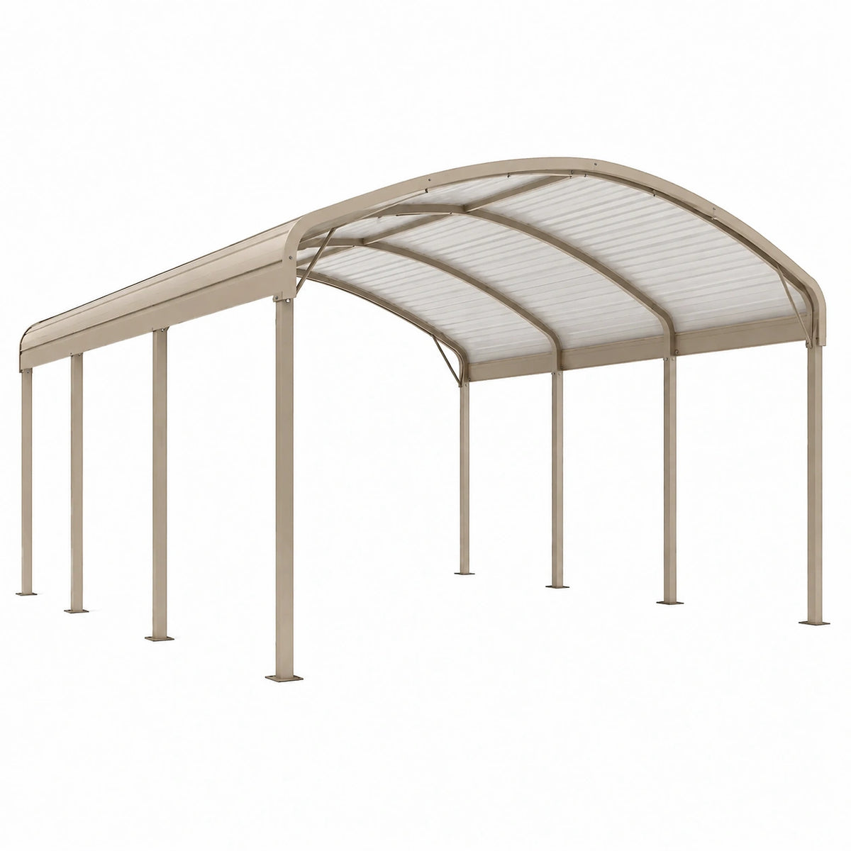 Abri voiture 500 x 300 x 230 cm en aluminium beige avec toit translucide incurvé pour extérieur