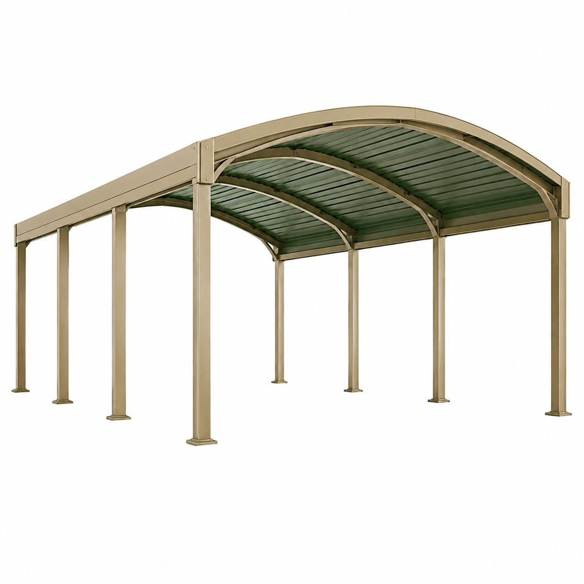 Carport 500 x 300 x 250 cm en acier beige et vert toit arqué pour extérieur