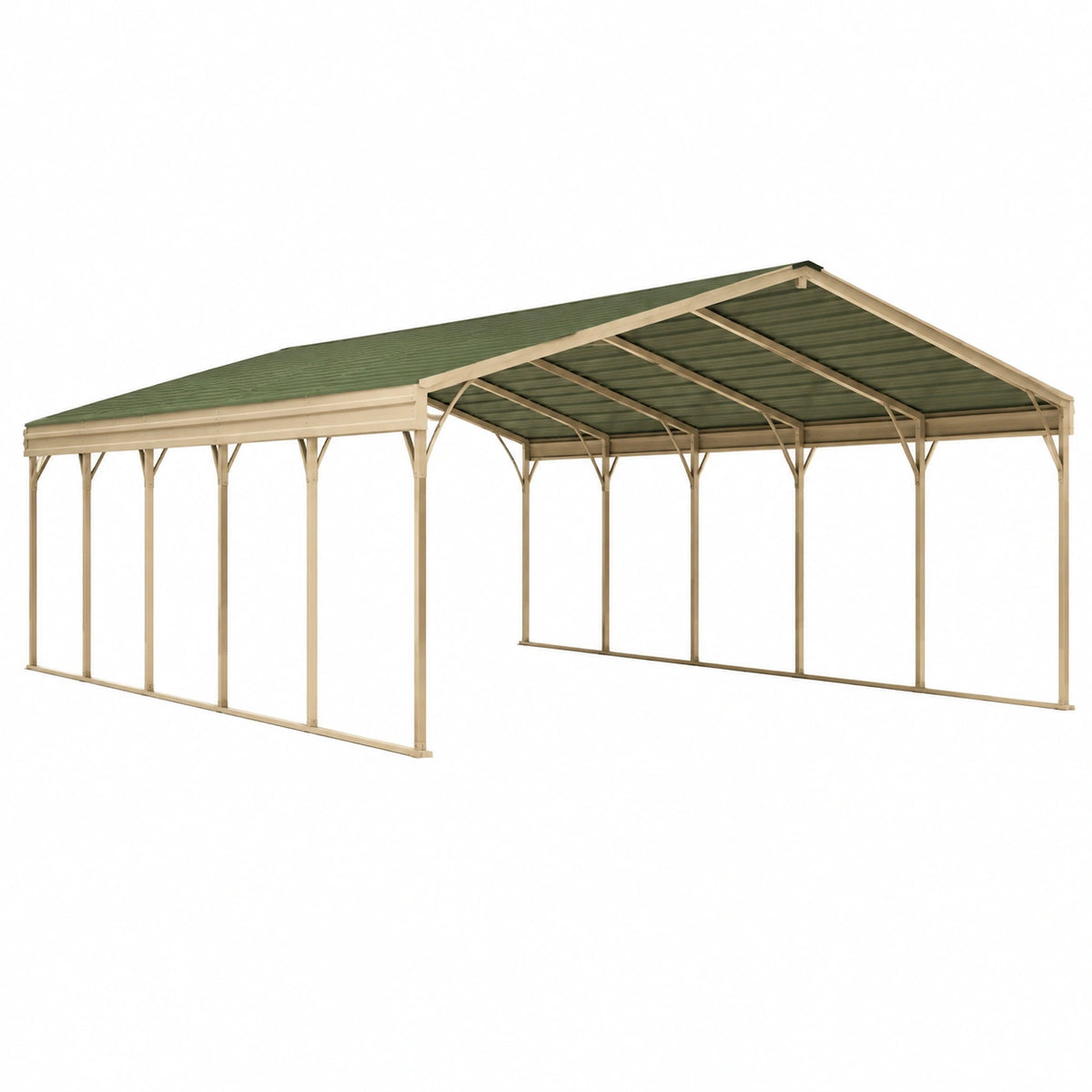 Abri voiture 600 x 500 x 270 cm en acier beige avec toit vert