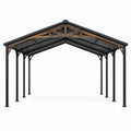 Abri voiture 600 x 300 x 270 cm en acier noir et bois avec toit à deux pentes