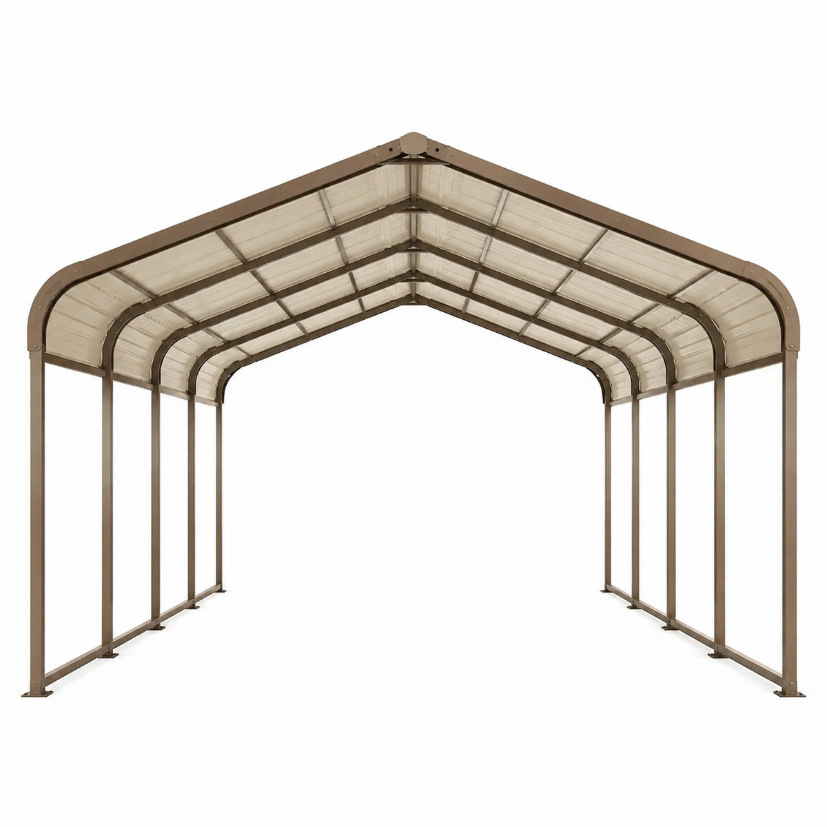 Abri voiture 610 x 370 x 280 cm en acier brun avec toit en polycarbonate