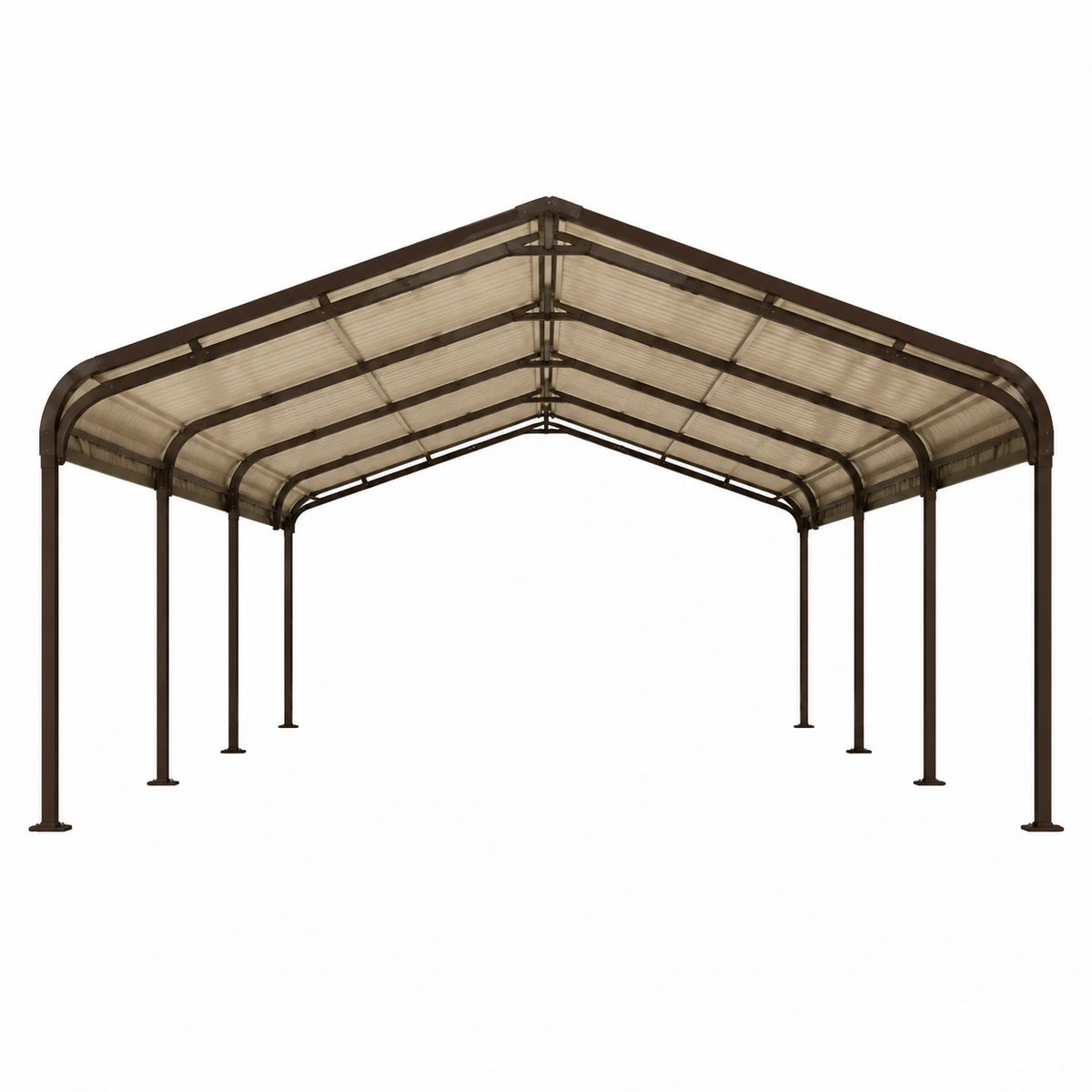 Abri voiture 600 x 600 x 270 cm acier marron toit en polycarbonate à double pente