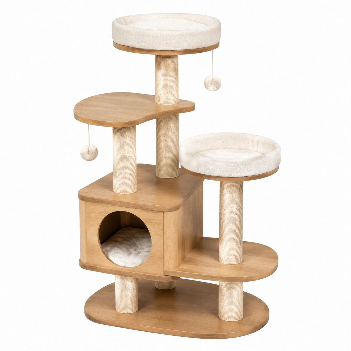Arbre à chat 60 x 50 x 140 cm en bois beige avec poteaux en sisal et niches de repos