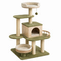 Arbre à chat 70 x 60 x 150 cm en bois sisal et tissu vert avec niches et plateformes