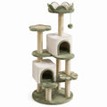 Arbre à chat 60 x 50 x 150 cm en peluche vert et beige avec niches plateformes et griffoirs