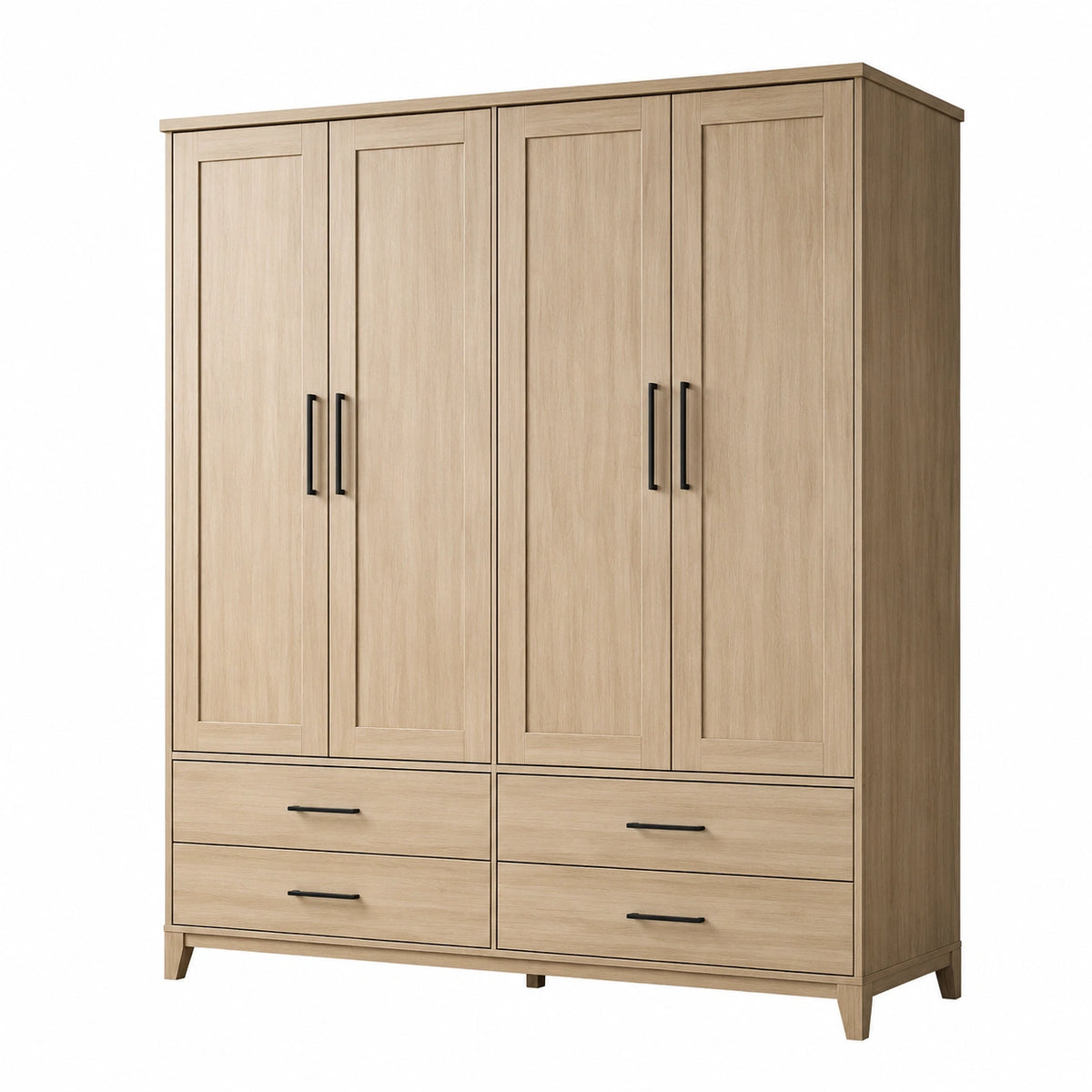 Armoire de rangement 200 x 60 x 210 cm effet chêne à 4 portes et 4 tiroirs style contemporain