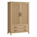Armoire 100 x 55 x 200 cm en bois chêne clair avec 2 portes et 2 tiroirs style contemporain