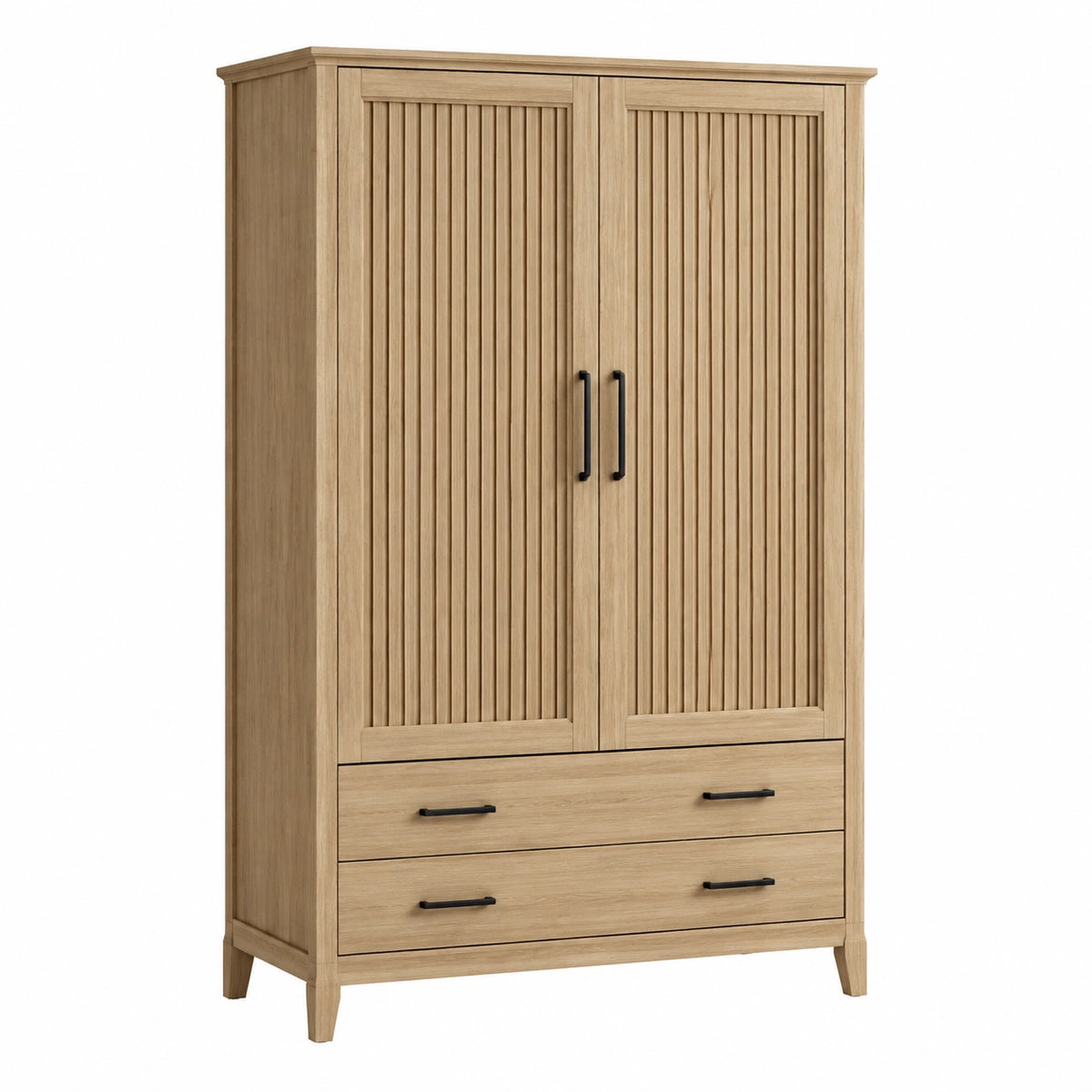 Armoire 100 x 55 x 200 cm en bois chêne clair avec 2 portes et 2 tiroirs style contemporain