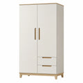 Armoire de rangement 100 x 50 x 200 cm en panneaux de bois blanc et bois naturel avec 2 portes 2 tiroirs style scandinave