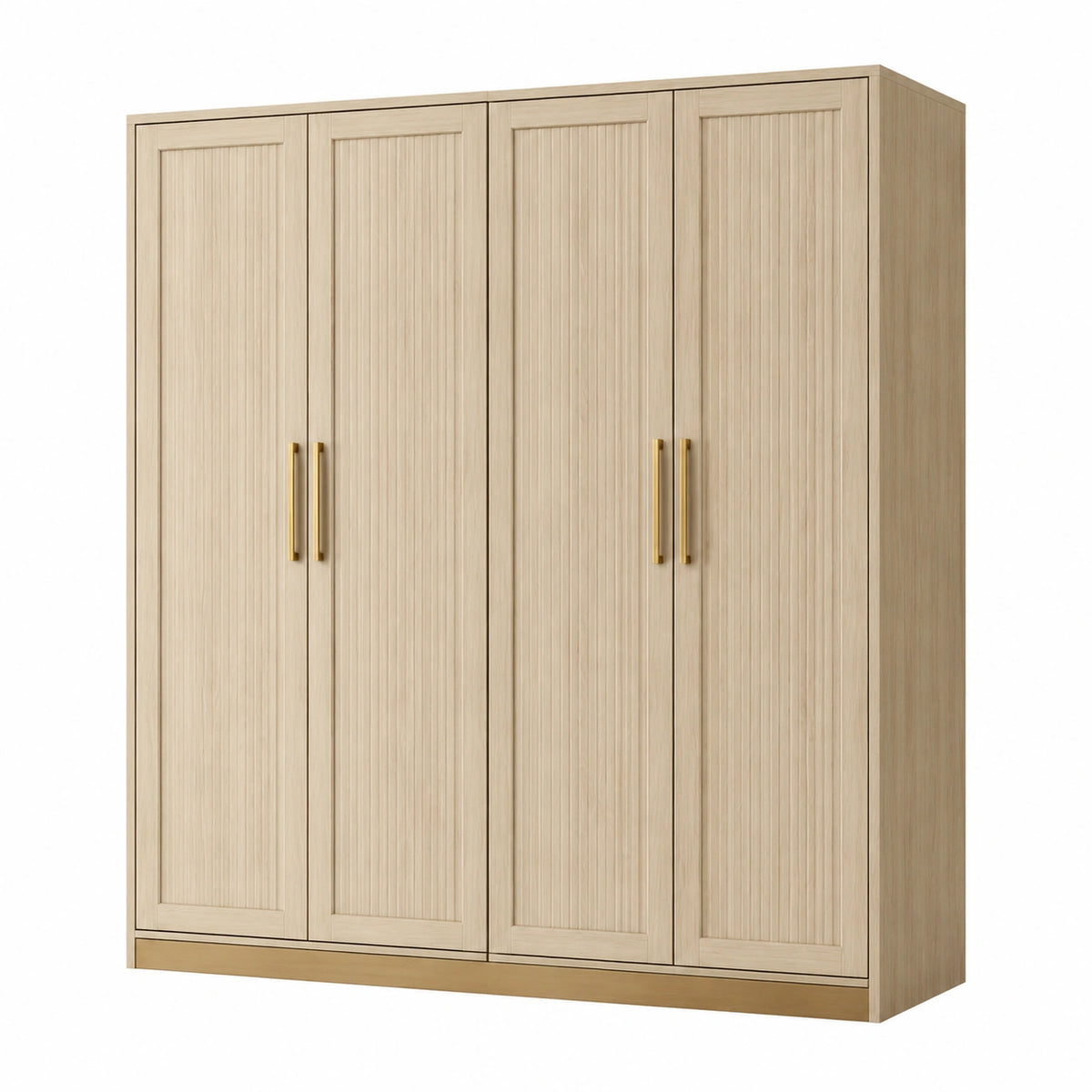 Armoire 4 portes 200 cm x 60 cm x 200 cm décor bois clair à portes battantes