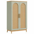 Armoire de rangement 90 x 45 x 180 cm vert sauge et cannage naturel style bohème à 2 portes