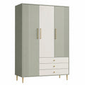 Armoire 120 x 55 x 200 cm en panneaux de bois vert sauge et blanc avec 3 portes et 3 tiroirs style contemporain