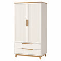 Armoire 90 x 50 x 180 cm en panneaux de bois blanc et bois naturel avec 2 portes 2 tiroirs style scandinave