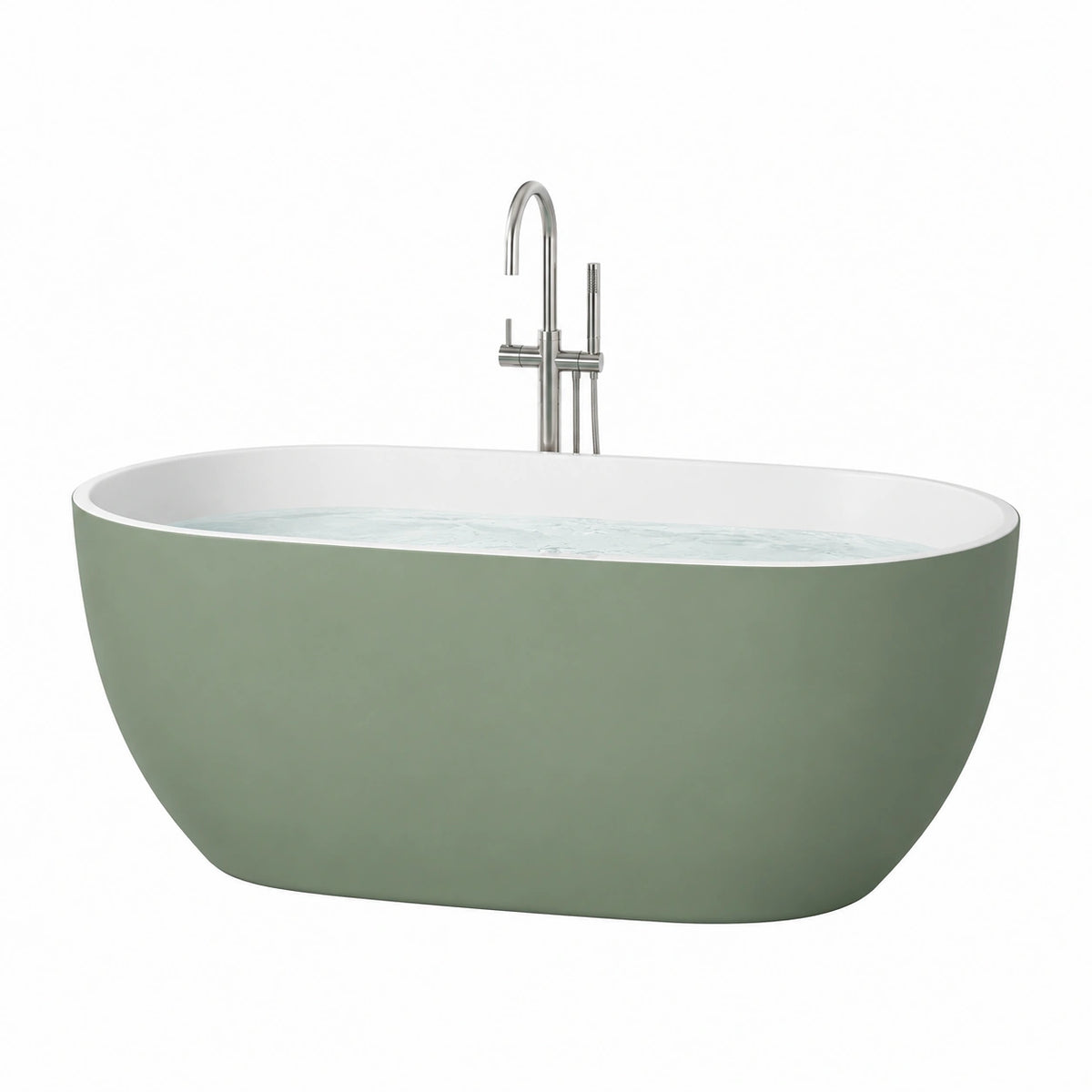 Baignoire îlot ovale 170 cm en acrylique vert sauge et blanc style contemporain