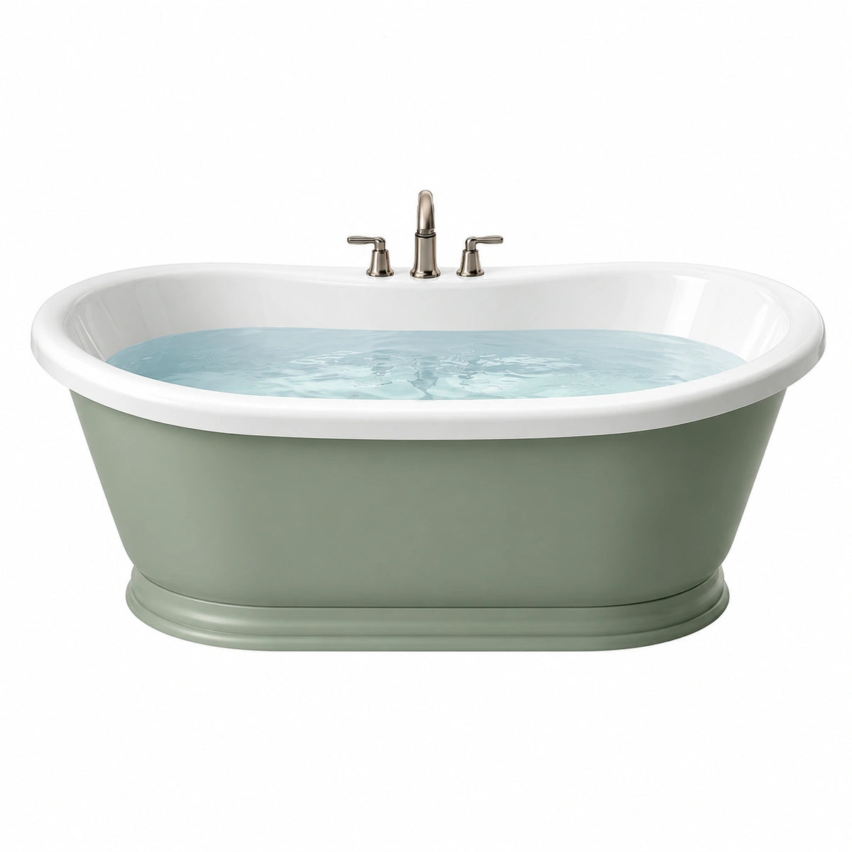 Baignoire îlot ovale 170 x 80 cm en acrylique vert sauge et blanc style classique