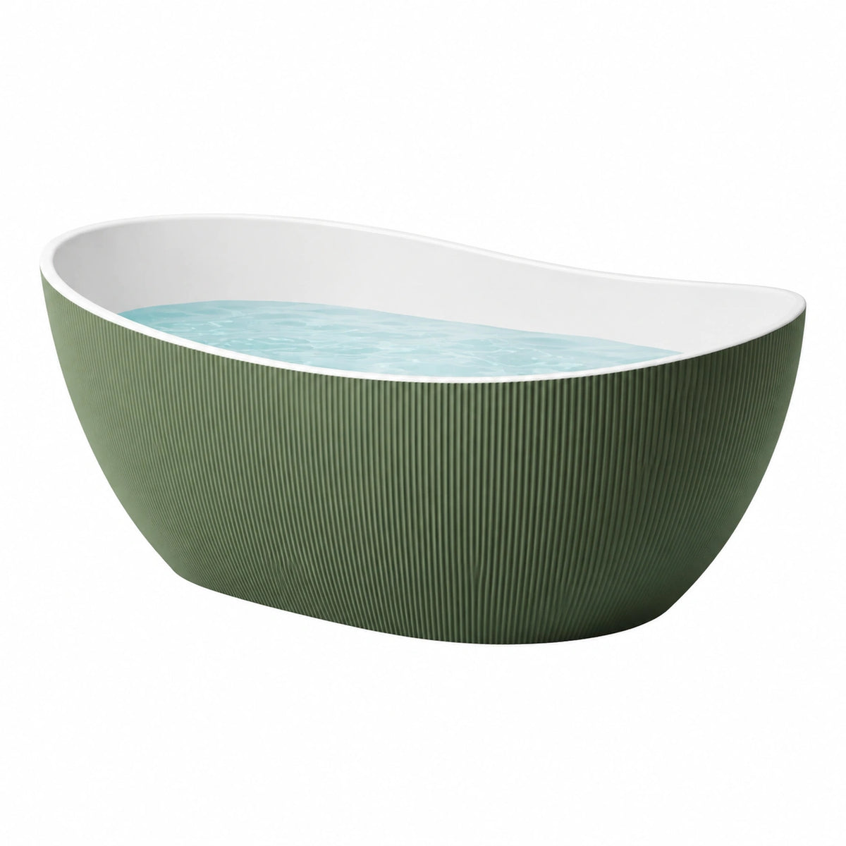Baignoire îlot 170 x 80 cm en acrylique vert et blanc - design nervuré pour salle de bains
