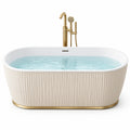 Baignoire îlot ovale 170 x 80 cm en acrylique blanche avec robinetterie dorée style contemporain
