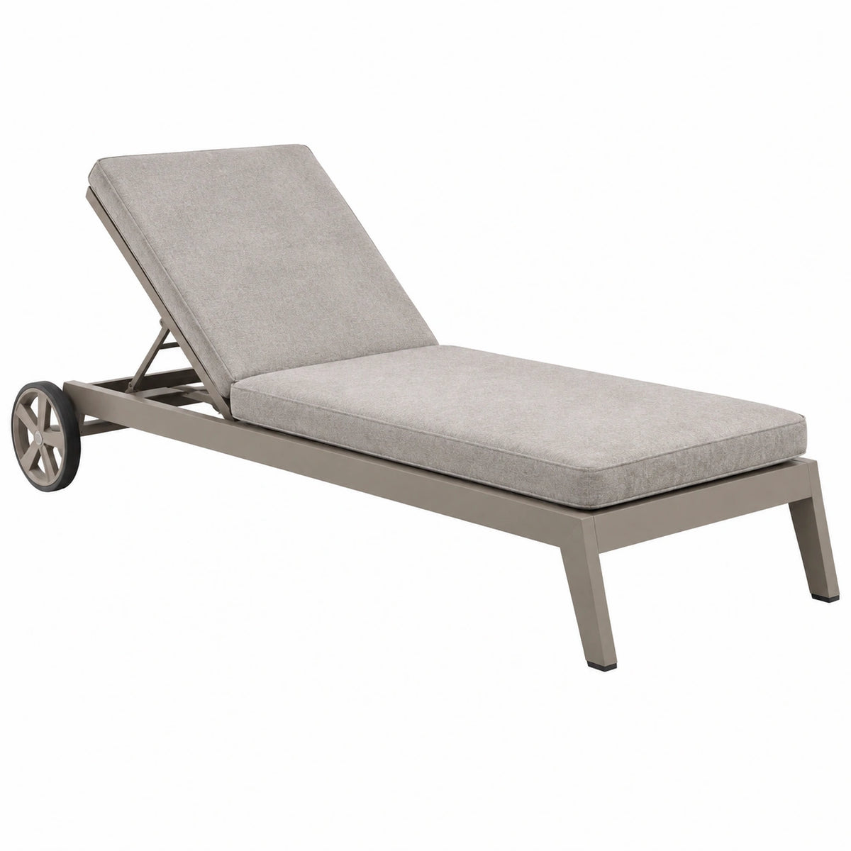 Chaise longue de jardin 200 x 70 x 95 cm en aluminium gris taupe avec dossier réglable et roulettes